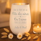 Cadeau personnalisé : photophore blanc et argent avec gravure de prénoms - fabriqué par Love & Faith