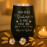 Cadeau personnalisé _ photophore noir et argent avec gravure de prénoms - fabriqué par Love & Faith