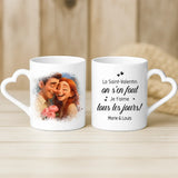 Cadeau personnalisé - mug blanc avec anse en forme de cœur et prénom imprimé – idée cadeau romantique de Love & Faith
