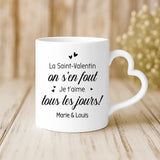 Cadeau personnalisé - mug blanc avec anse en forme de cœur et prénom imprimé – idée cadeau romantique de Love & Faith