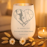 Cadeau personnalisé : photophore blanc et argent avec gravure de prénoms - fabriqué par Love & Faith