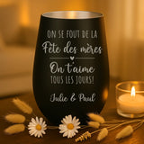 Cadeau personnalisé _ photophore noir et argent avec gravure de prénoms - fabriqué par Love & Faith