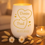 Cadeau personnalisé : photophore blanc et or avec gravure de prénoms - fabriqué par Love & Faith