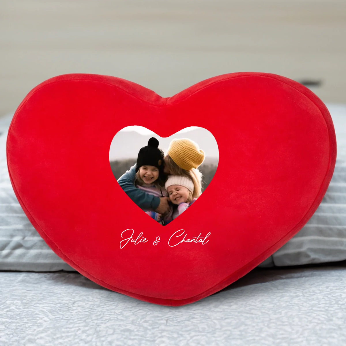 Coussin en forme de cœur personnalisé Mamie, peluche douce avec prénoms et design custom