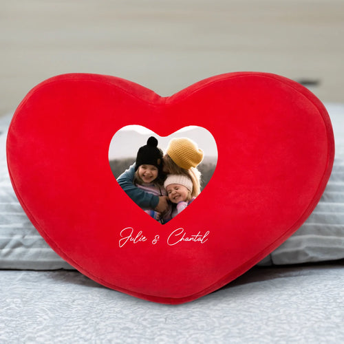 Coussin en forme de cœur personnalisé Mamie, peluche douce avec prénoms et design custom