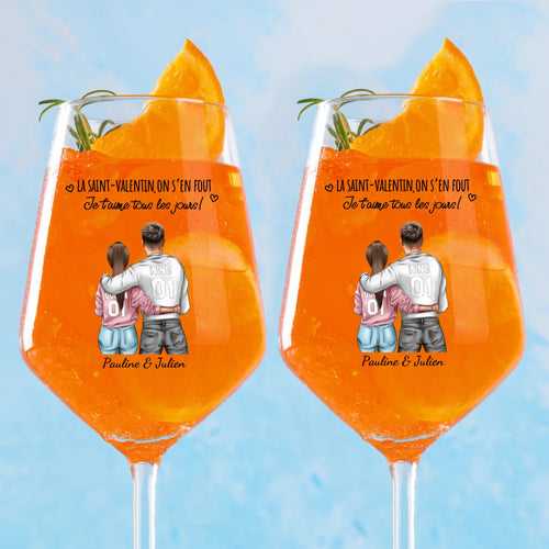 Verre à vin personnalisé couple avec gravure élégante, 450 ml, idéal Saint-Valentin – Motiv 2