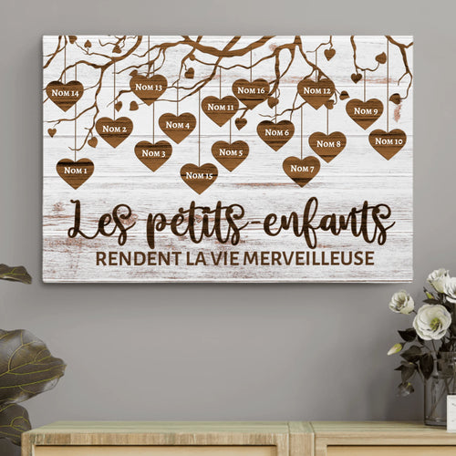 Toile personnalisée grands-parents avec prénoms des petits-enfants, impression couleurs vives et cadre bois massif – Motiv 2
