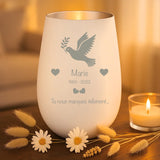 Cadeau personnalisé : photophore blanc et argent avec gravure de prénoms - fabriqué par Love & Faith