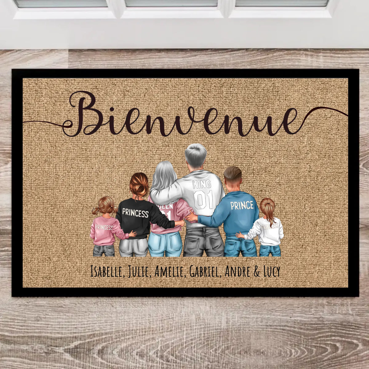 Paillasson personnalisé famille Nous avec design sur mesure, tapis bienvenue antidérapant