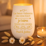 Cadeau personnalisé : photophore blanc et or avec gravure de prénoms - fabriqué par Love & Faith