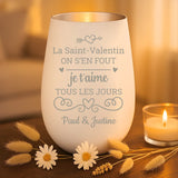 Cadeau personnalisé : photophore blanc et argent avec gravure de prénoms - fabriqué par Love & Faith