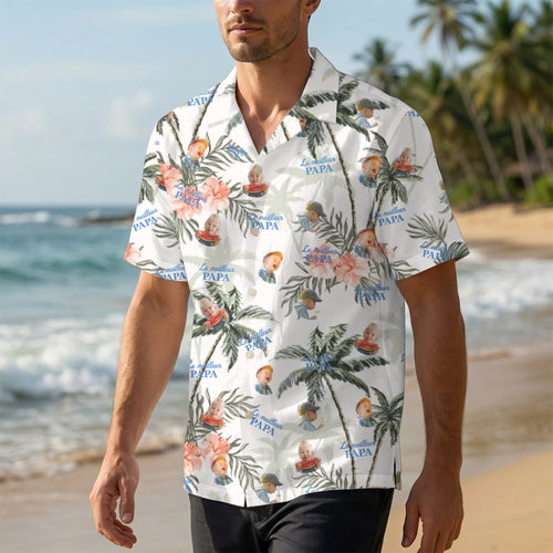 Chemise hawaïenne personnalisée Meilleur Papa avec photos des enfants, design coloré et tropical – Motiv 2
