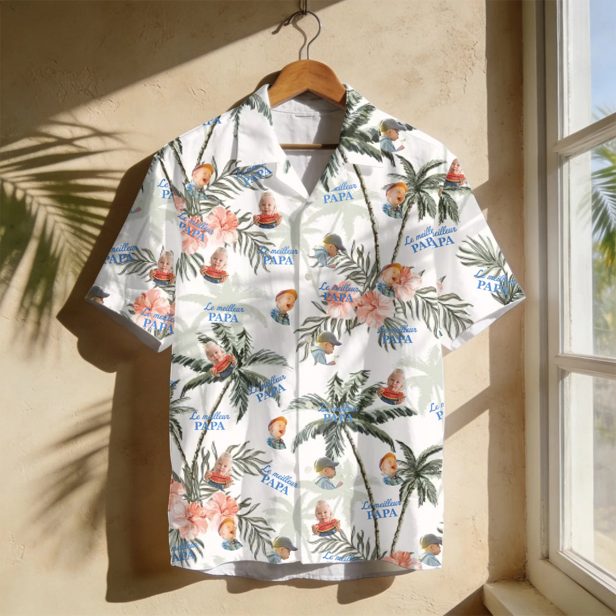 Chemise hawaïenne personnalisée Meilleur Papa avec photos des enfants, design coloré et tropical