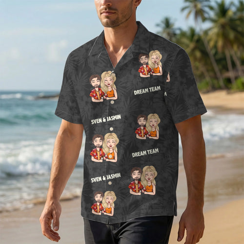 Chemise hawaïenne personnalisée Dream Team pour couples avec arrière-plans colorés et design unique – Motiv 2