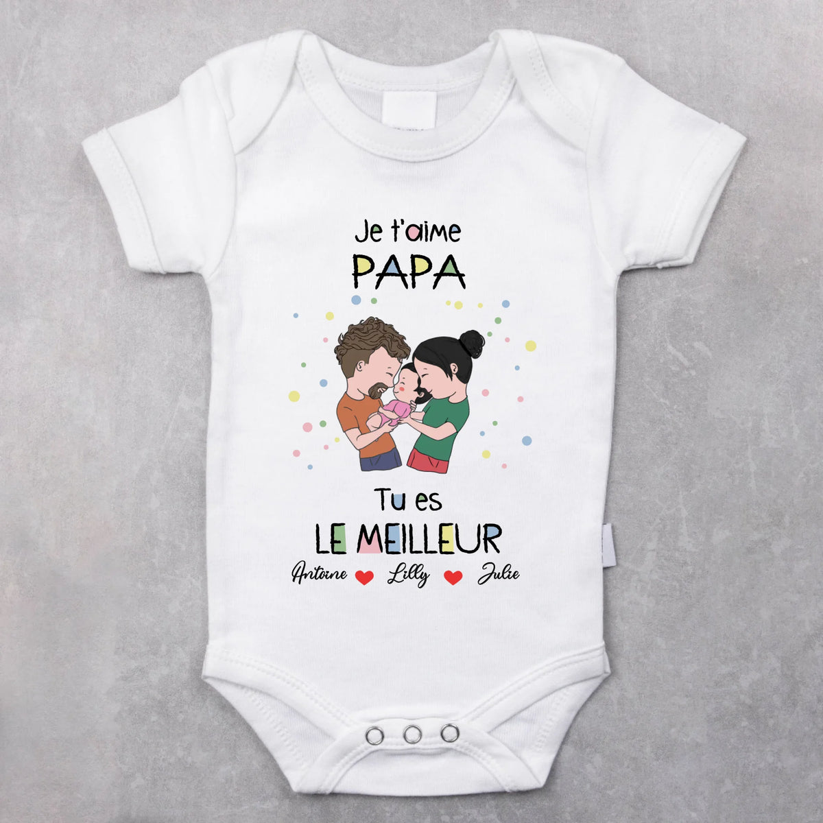 Body bébé personnalisé Fête des pères avec prénoms, matière douce et confortable