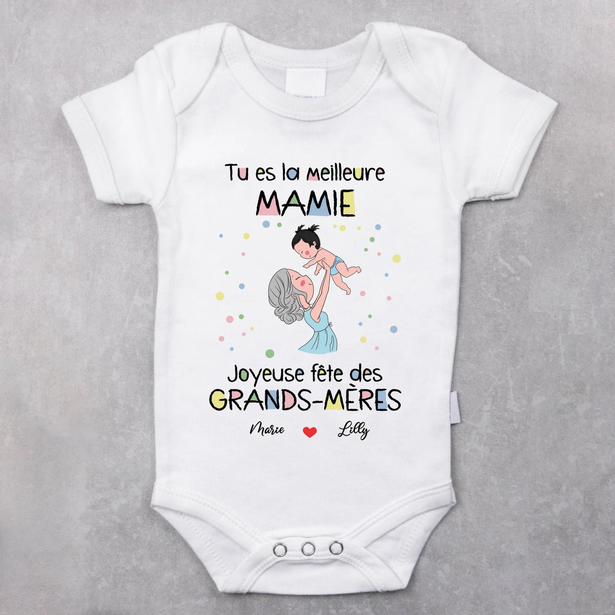 Body bébé personnalisé Meilleure Mamie avec dessin, matière douce et confortable pour cadeau de naissance