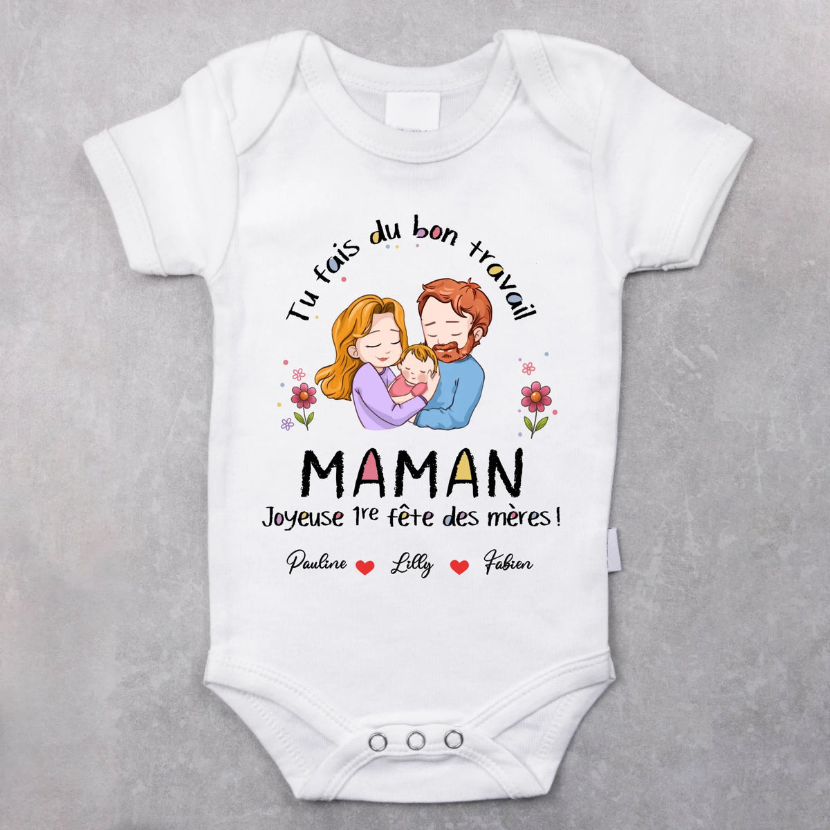 Body bébé personnalisé Ma Maman avec dessin mignon de la famille, matière douce et confortable