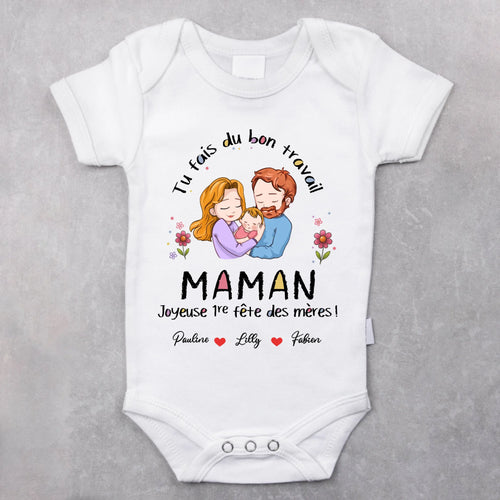 Body bébé personnalisé Ma Maman avec dessin mignon de la famille, matière douce et confortable