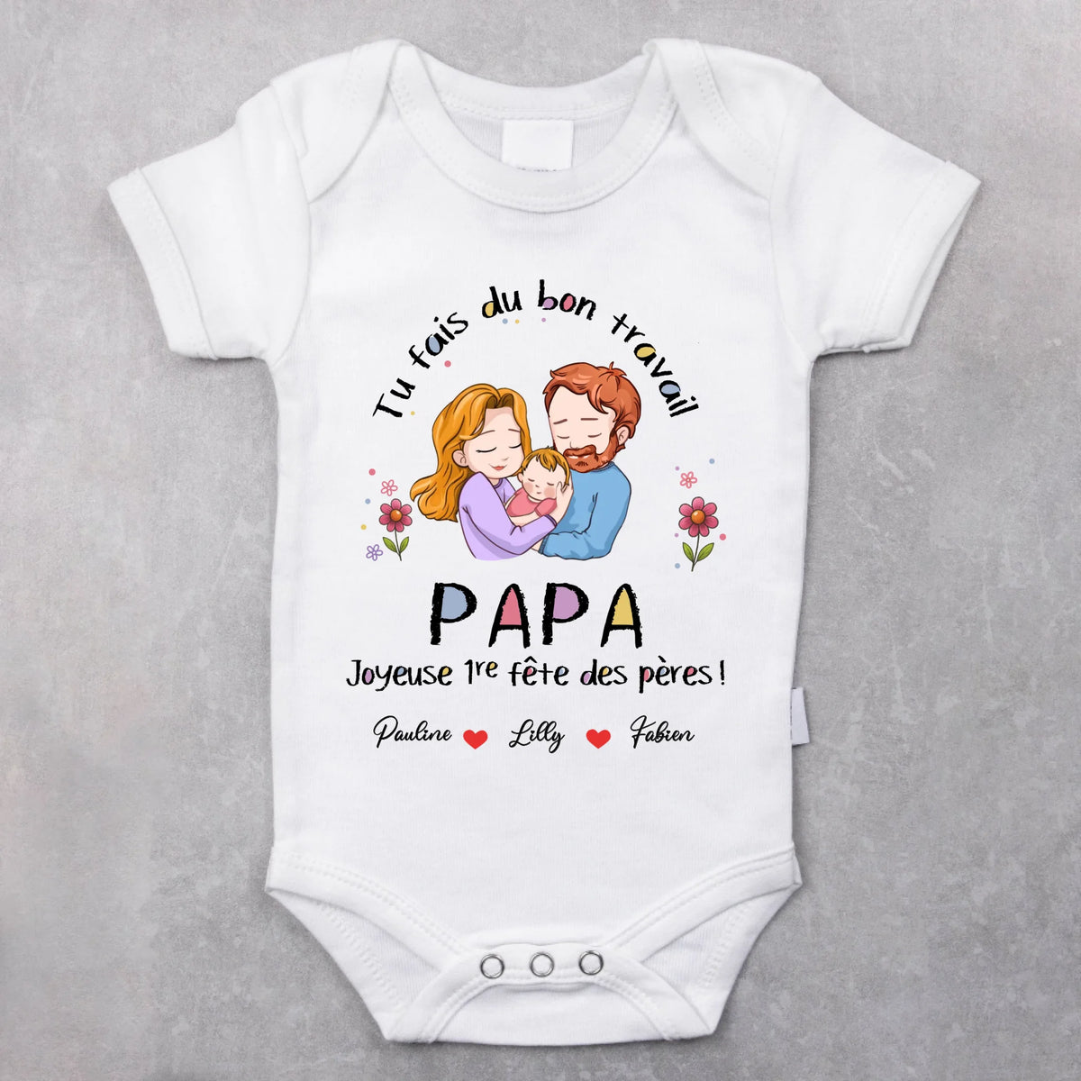 Body bébé personnalisé Mon Papa avec dessin famille, matière douce et confortable