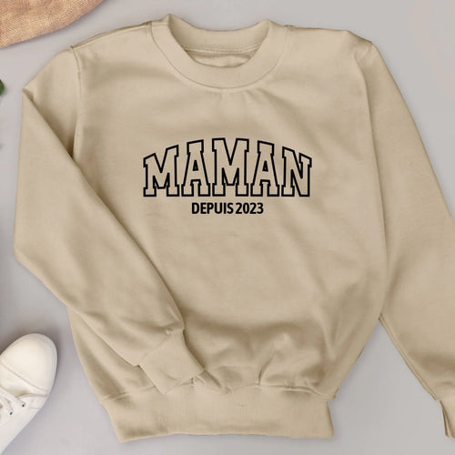 Sweat personnalisable Maman Mamie Mamou avec prénoms customisés, impression DTF premium pour maman et mamie