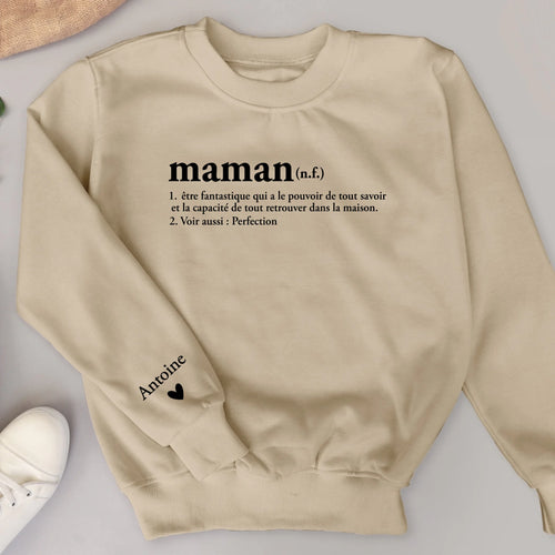 Sweat beige personnalisé avec prénoms enfants pour Mamie et Maman, impression de haute qualité – Motiv 2