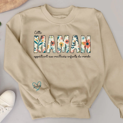 Sweat personnalisable fleurs pour maman, design Meilleure maman avec impression DTF haute qualité