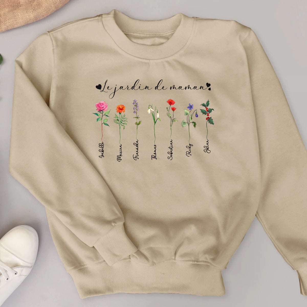 Sweat personnalisable Le jardin de mamie avec noms enfants pour grand-mère, impression qualité premium