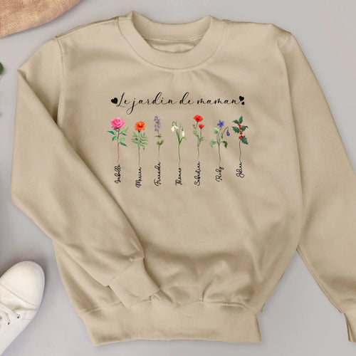 Sweat personnalisable Le jardin de mamie avec noms enfants pour grand-mère, impression qualité premium
