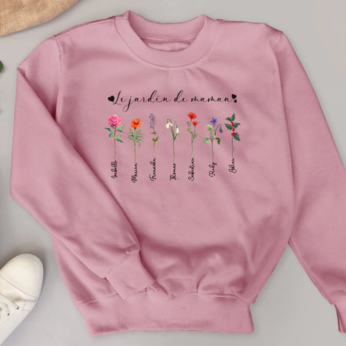 Sweat personnalisable Le jardin de mamie avec noms enfants pour grand-mère, impression qualité premium – Motiv 2