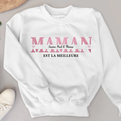Sweat personnalisable Mamie avec noms enfants, qualité premium, impression durable – Motiv 2