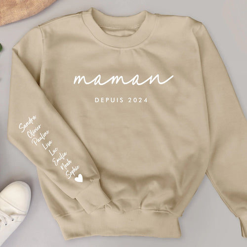 Sweat personnalisé maman mamie avec noms, impression DTF qualité premium, cadeau idéal Meilleure maman