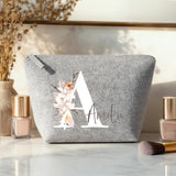 Ton initiale - Trousse de maquillage en feutre avec initiale florale et nom personnalisé