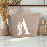 Ton initiale - Trousse de maquillage en feutre avec initiale florale et nom personnalisé