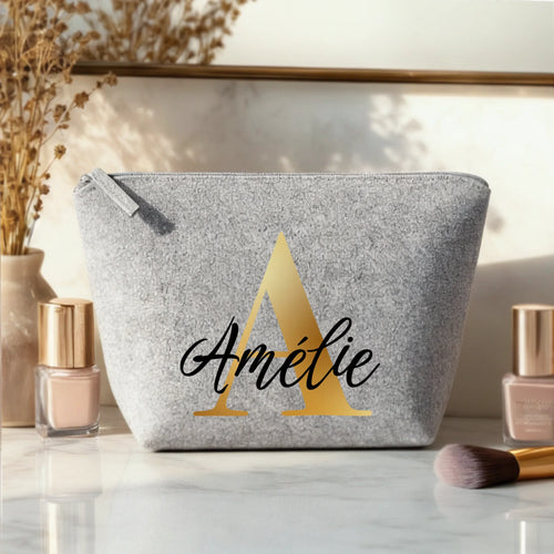 Trousse de maquillage en feutre avec initiale personnalisable, impression DTF couleurs vives