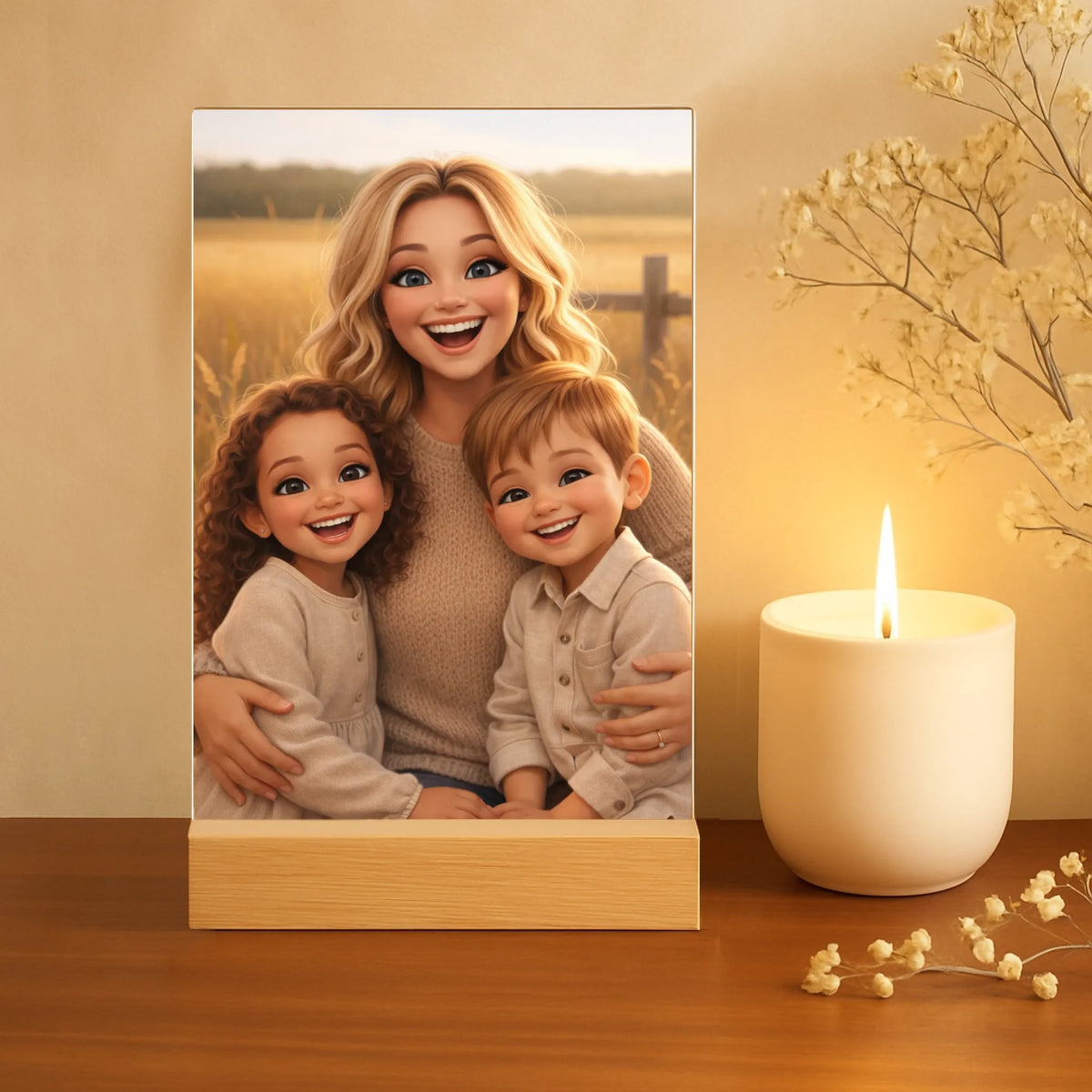 Support acrylique personnalisé Cartoon Love pour maman avec design cartoon coloré et impression UV haute qualité