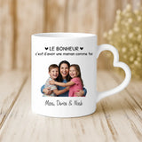Cadeau personnalisé - mug blanc avec anse en forme de cœur et prénom imprimé – idée cadeau romantique de Love & Faith