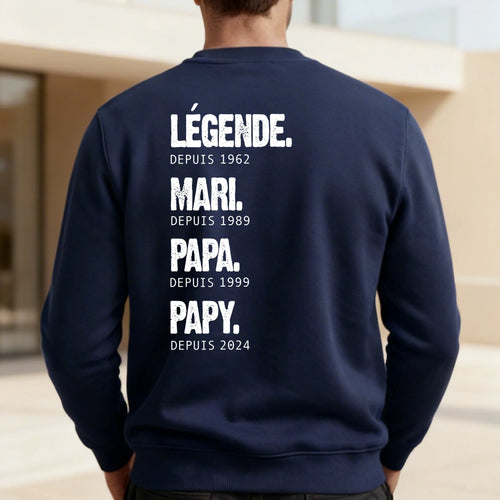Sweat personnalisé papa et papy Générations, design familial pour la fête des pères, gravure de prénoms – Motiv 2
