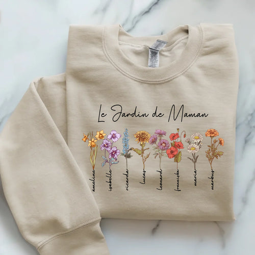 Sweat personnalisé mamie maman avec fleurs de naissance, impression DTF haute qualité