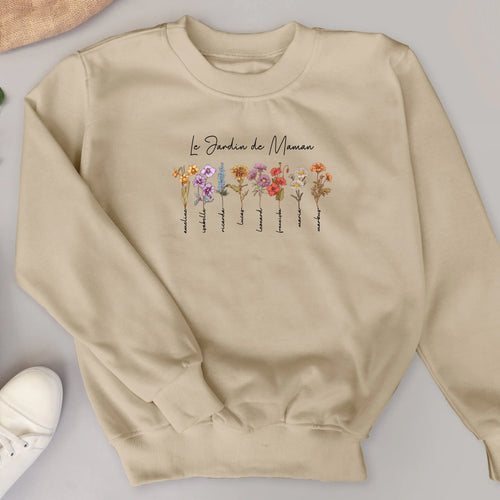 Sweat personnalisé mamie maman avec fleurs de naissance, impression DTF premium – Motiv 2