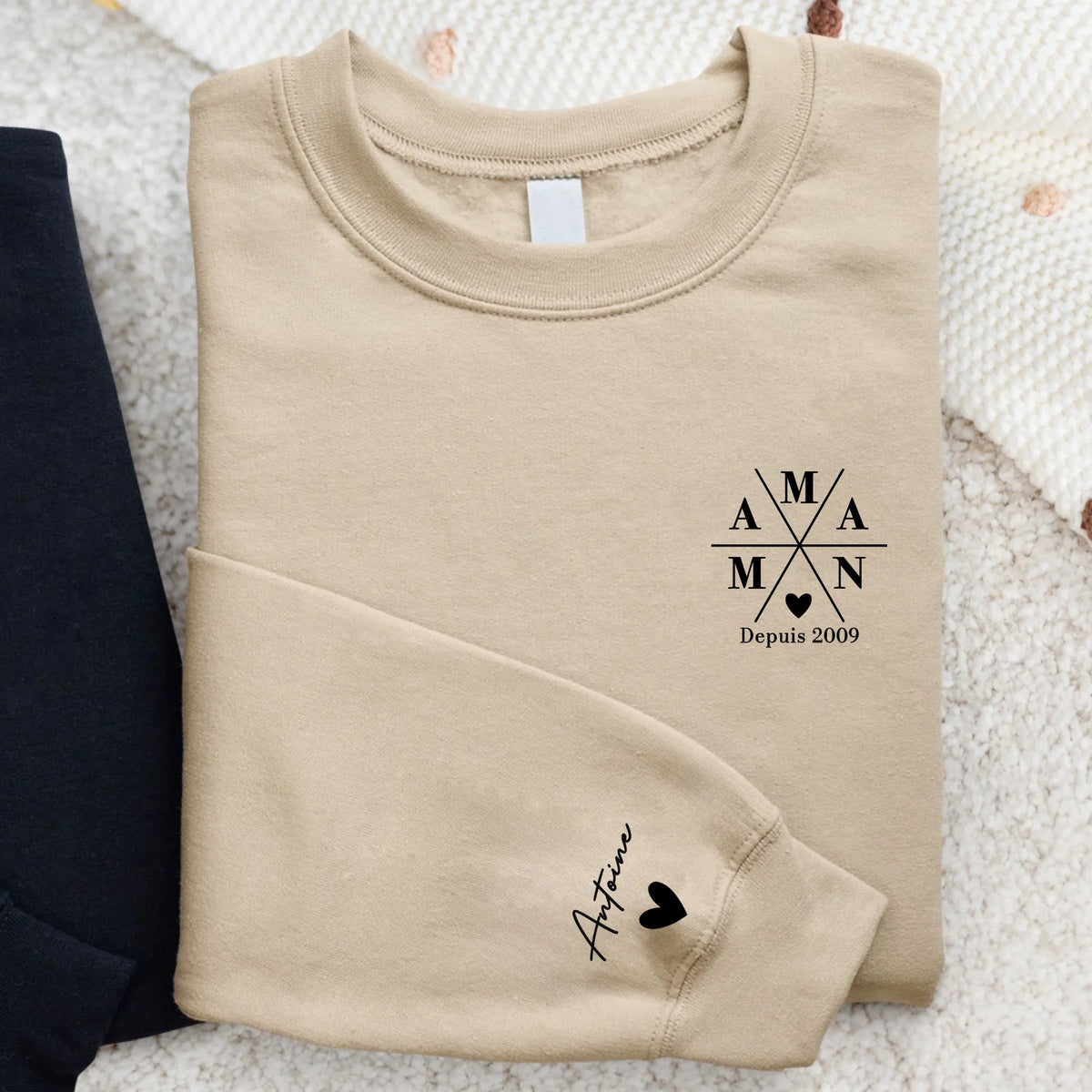 Sweat personnalisé Maman avec prénoms enfants, design moderne en impression DTF