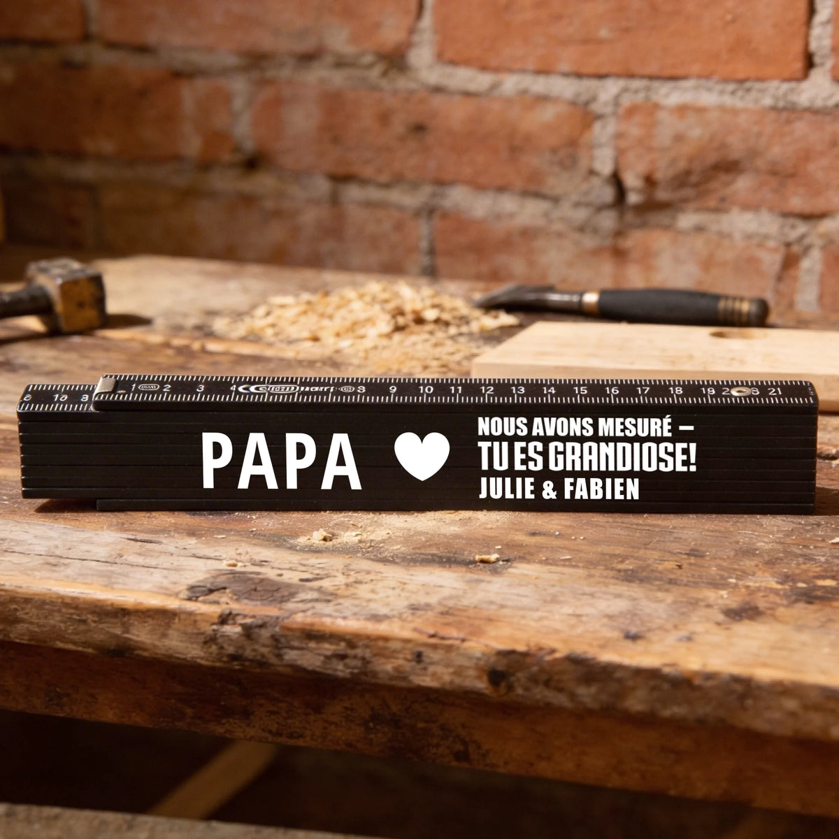 Mètre pliant personnalisé en bois 2 m avec prénom gravé, cadeau pratique pour papa et grand-père