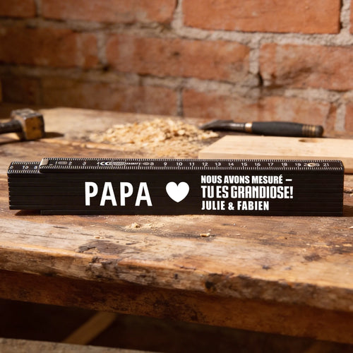 Mètre pliant personnalisé en bois 2 m avec prénom gravé, cadeau pratique pour papa et grand-père
