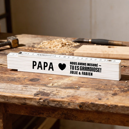 Mètre pliant personnalisé en bois 2 m avec prénom gravé, cadeau pratique pour papa et grand-père – Motiv 2