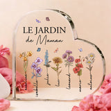 Le jardin de Mamie - Cœur acrylique personnalisé avec prénoms et fleurs pour Maman et Mamie