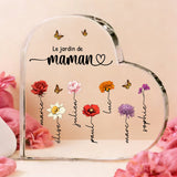 Le jardin de Mamie - Cœur acrylique personnalisé avec fleurs de naissance pour Maman et Mamie