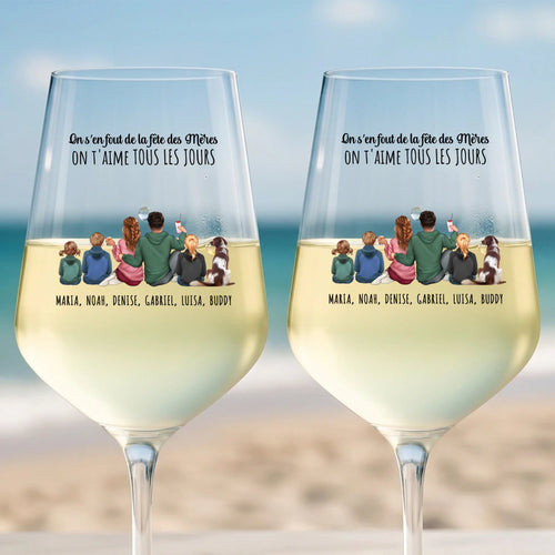 Verre à vin personnalisé Notre famille avec cliparts et texte gravé, cadeau Fête des Mères – Motiv 2