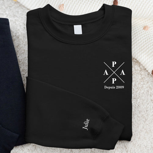 Sweater papa personnalisé avec noms d'enfants, impression DTF haute qualité, matière premium