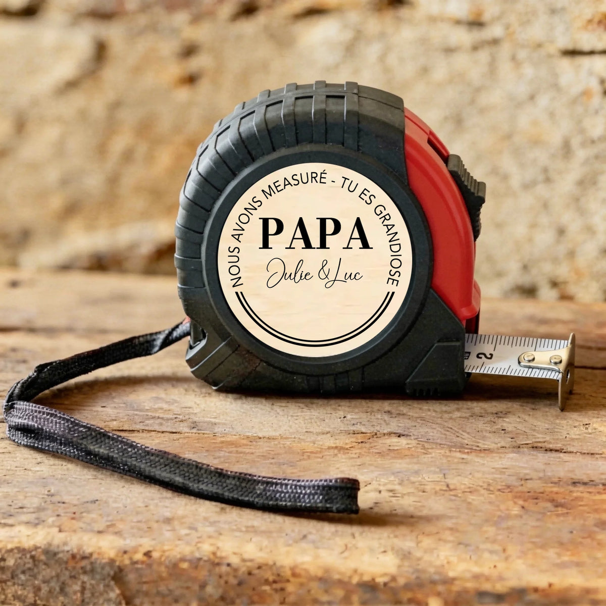Mètre ruban personnalisé imprimé Grandiose avec prénoms Papa Papy, ruban de 5 mètres avec verrouillage intégré