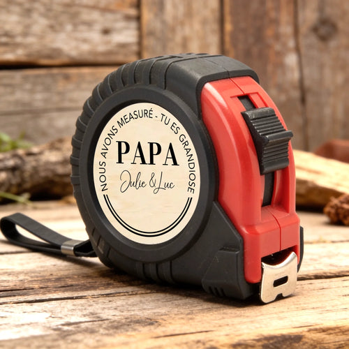 Mètre ruban personnalisé imprimé Grandiose avec prénoms Papa Papy, ruban de 5 mètres avec verrouillage intégré – Motiv 2