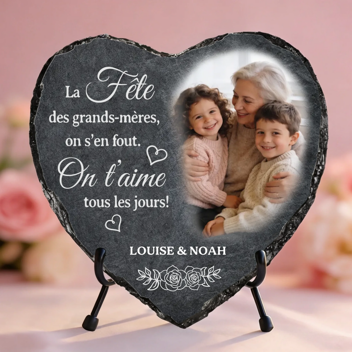Cœur en ardoise personnalisé avec gravure, cadeau fête des grands-mères pour mamies
